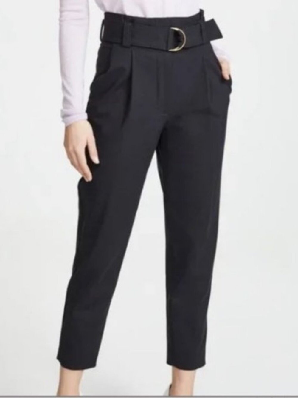 A.L.C. Diego Black Linen Pleated High Rise Straight Slim Ankle Pants 4